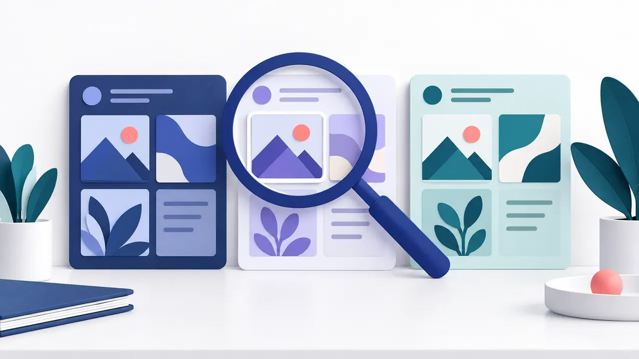 Three content boards reveal patterns under a magnifying glass.